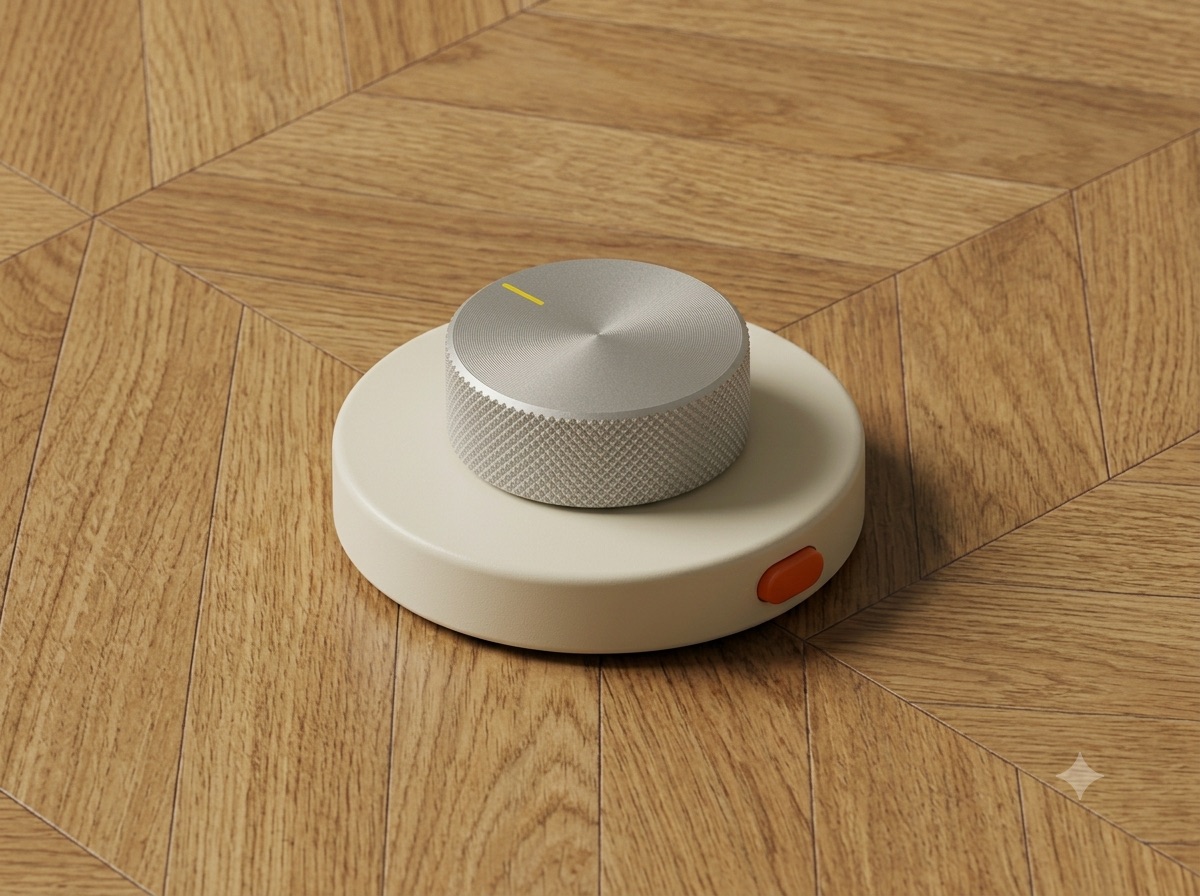 The Bedside Crown — the knurled aluminium crown on its magnetic cream dock